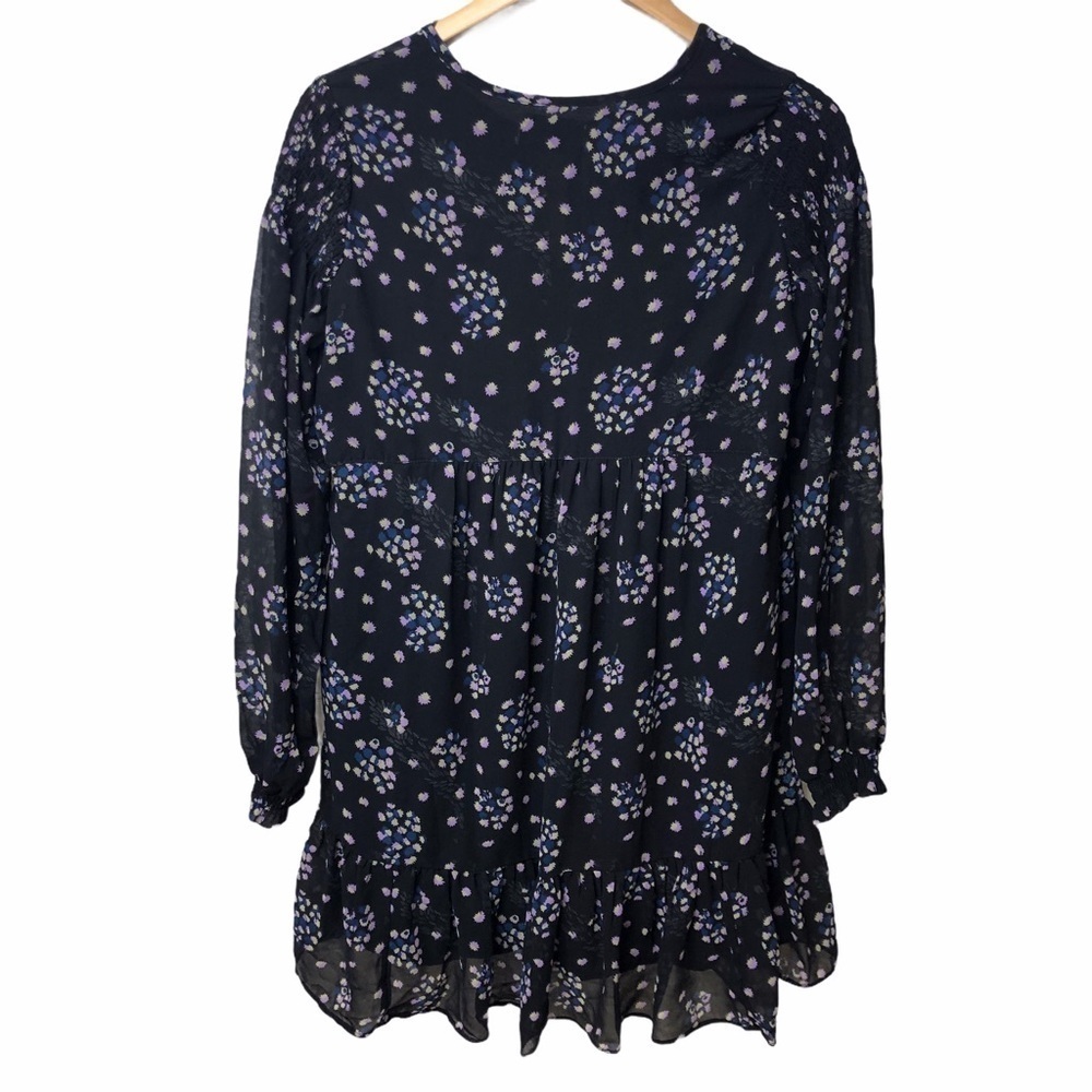 Urban Outfitters Floral Print Ruffled Dress Long Sleeve Black Size Medium - Picture 4 of 8